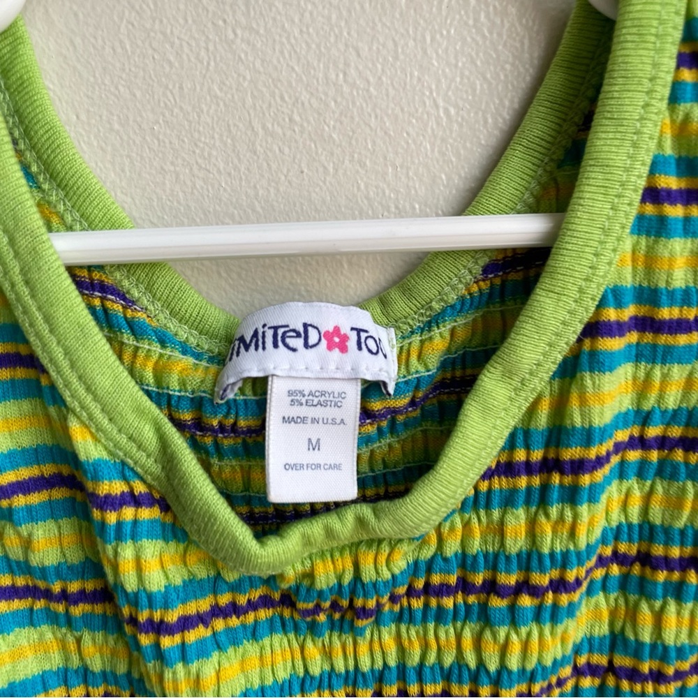 VINTAGE Y2K LIMITED TOO GREEN YELLOW STRIPED TANK TOP SIZE MEDIUM PLAY CONDITION - Picture 4 of 5